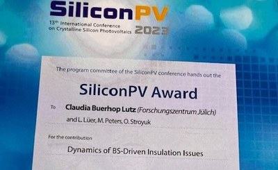 Top Ten: "Dynamics of Backsheet-driven Insulation Issues" paper awarded at SiliconPV conference